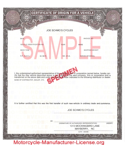 Manufacturers Certificate Of Origin MCO